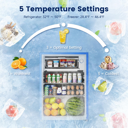BANGSON 2.6 Cu Ft Small Fridge with Freezer for Office, Mini Refrigerator for Dorm Bedroom, Compact Fridge Energy-efficient, Low Noise, Blue