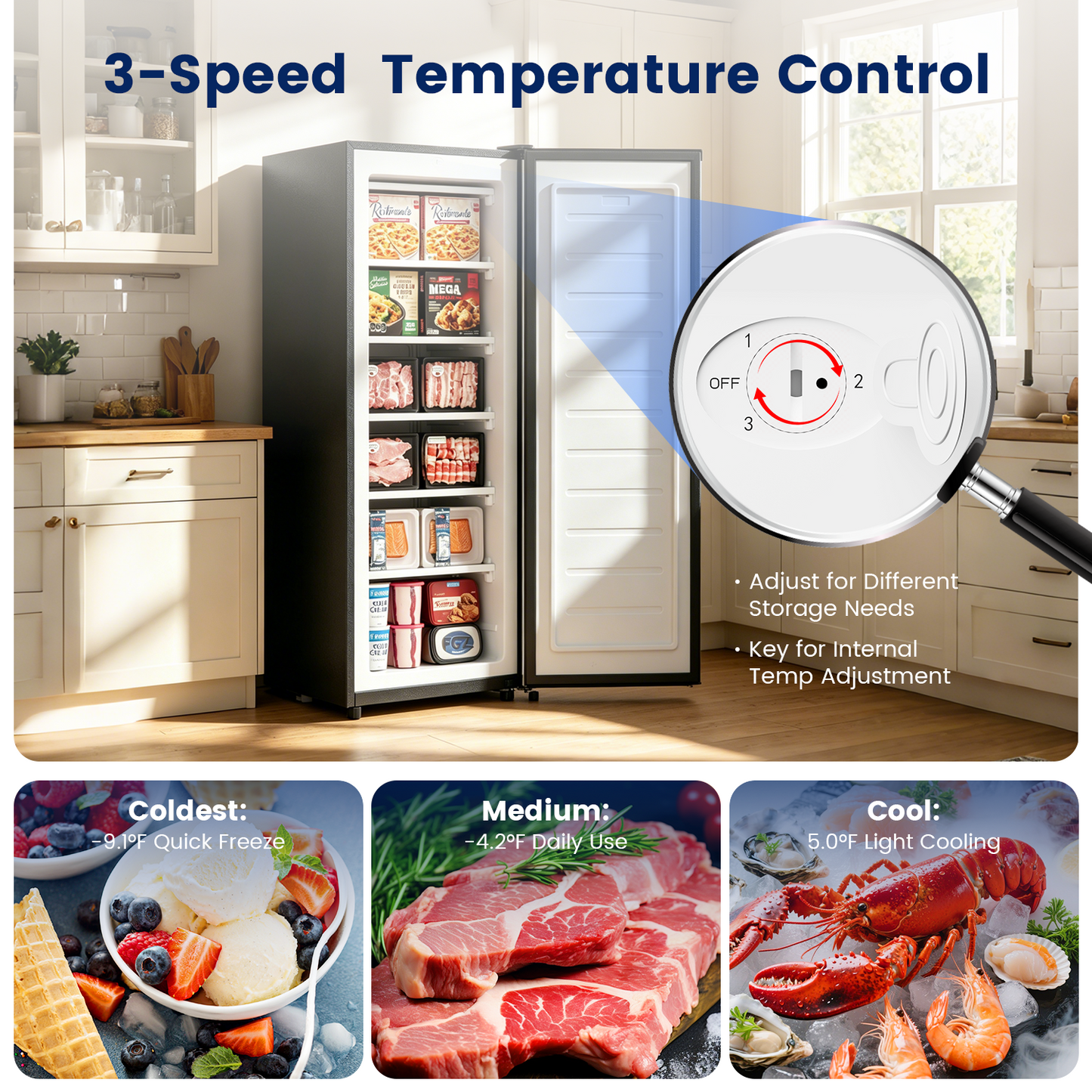 BANGSON 6.5 Cu.ft Upright Freezer, Stand up Freezer with Adjustable Thermostat, Removable Shelves, Reversible Single Door, for Bedroom/Home/Dorms/Apartment, Black