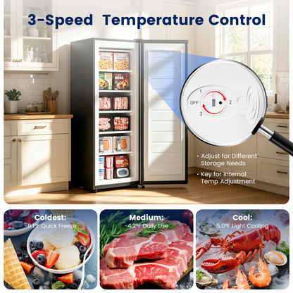 BANGSON 6.5 Cu.ft Upright Freezer, Stand up Freezer with Adjustable Thermostat, Removable Shelves, Reversible Single Door, for Bedroom/Home/Dorms/Apartment, Black