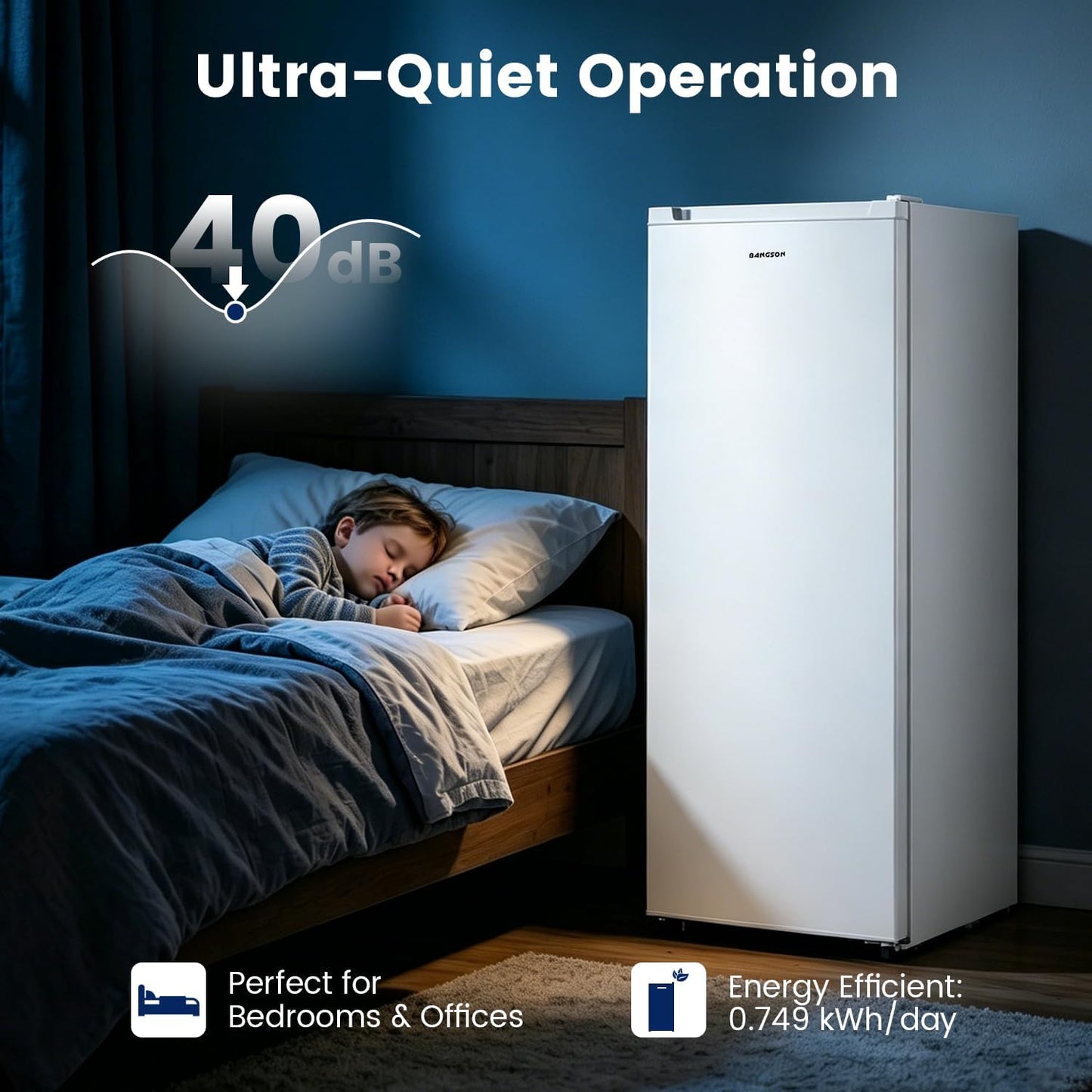 BANGSON 6.5 Cu.ft Upright Freezer, Stand up Freezer with Adjustable Thermostat, Removable Shelves, Reversible Single Door, for Bedroom/Home/Dorms/Apartment, White