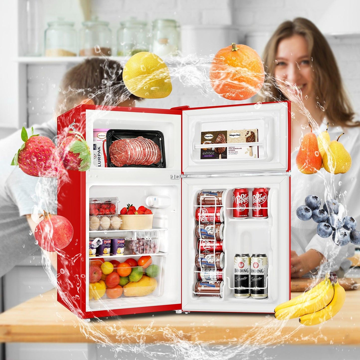 3.2 CU.FT 2 Door Small Refrigerator with Freezer ,Red