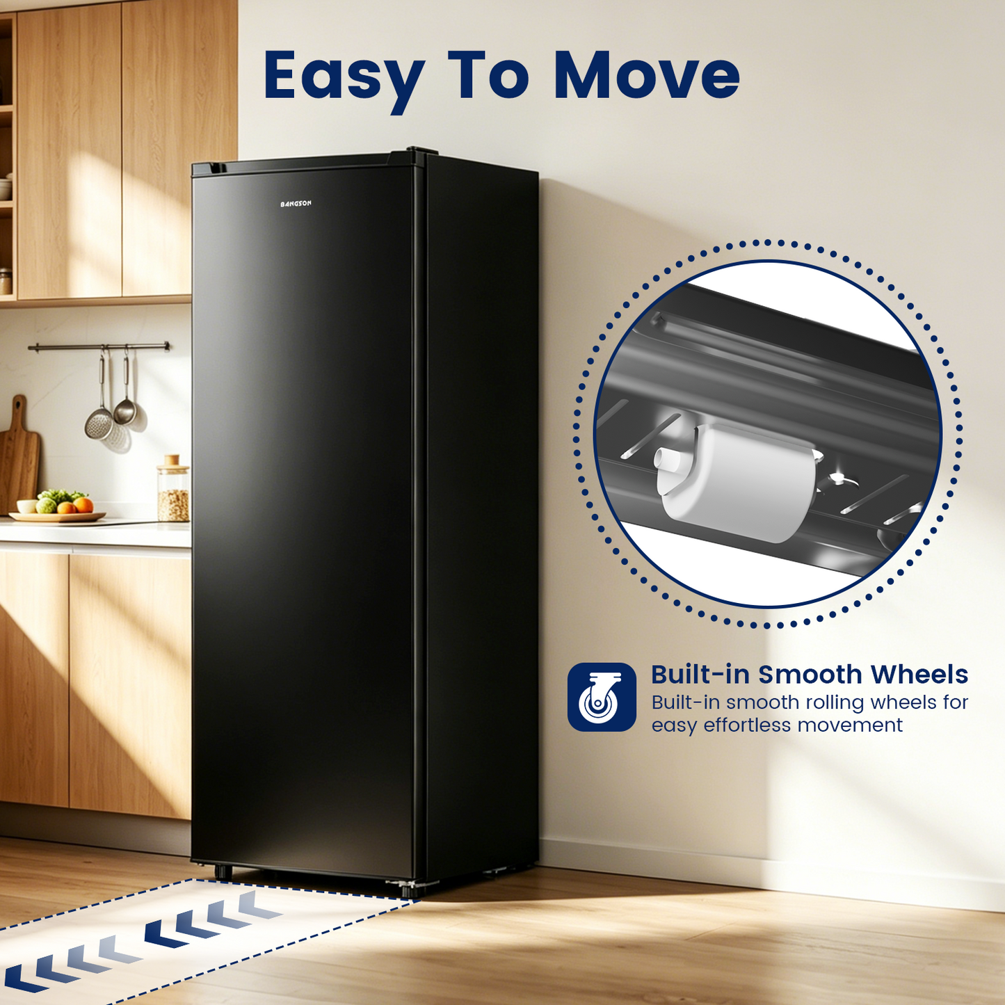 BANGSON 6.5 Cu.ft Upright Freezer, Stand up Freezer with Adjustable Thermostat, Removable Shelves, Reversible Single Door, for Bedroom/Home/Dorms/Apartment, Black