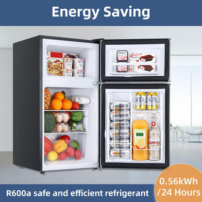 3.2 CU.FT 2 Door Small Refrigerator with Freezer ,Silver