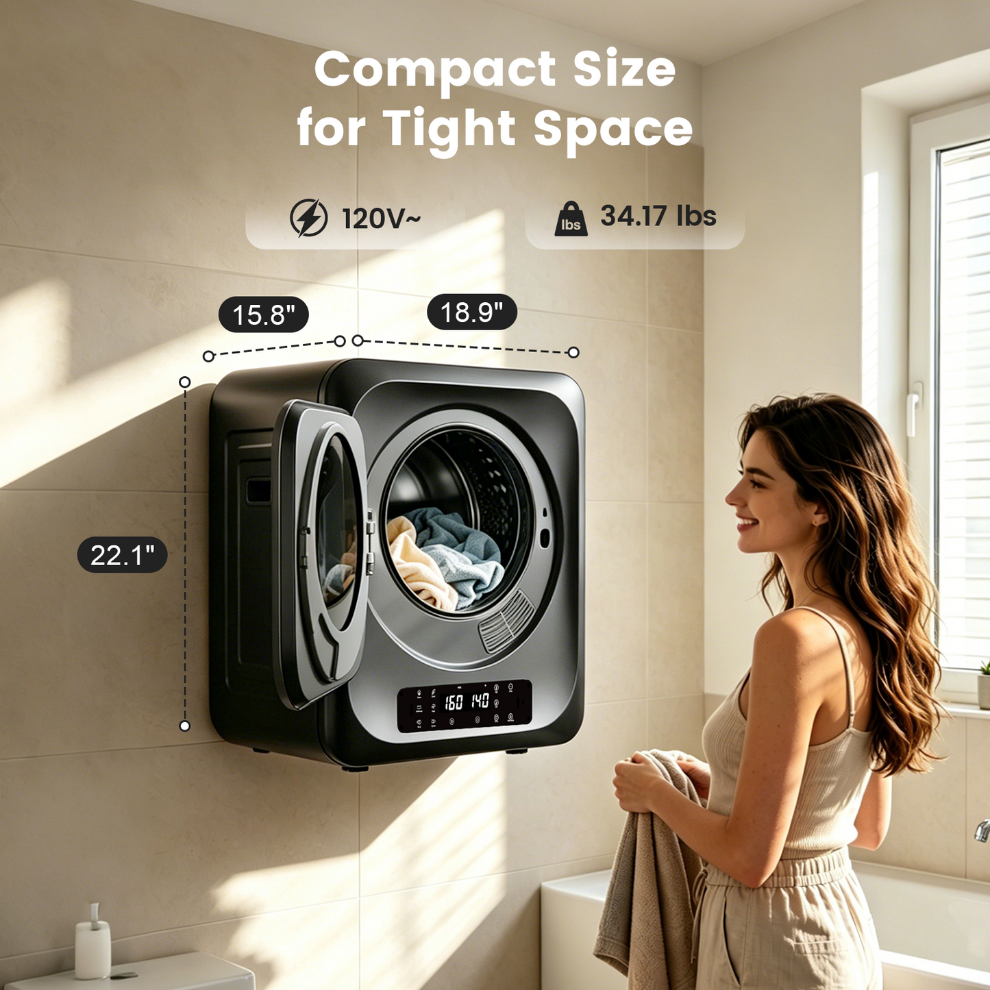 BANGSON 1.8 CU.FT Portable Compact Dryer for Laundry, 120V Mini Dryer with 6 Drying Modes & 8H Timer, LED Control Panel, 850W Front Load Small Dryer for Apartments, RVs, Dorms, Offices, Grey