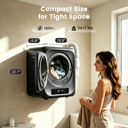 BANGSON Portable Dryers for Laundry, 1.8 Cu.Ft Compact Dryer with Shoe Drying Rack & Wall Mount Kit, LED Control Panel, Stainless Steel Drum, 120V for Apartment Dorm RV, Grey