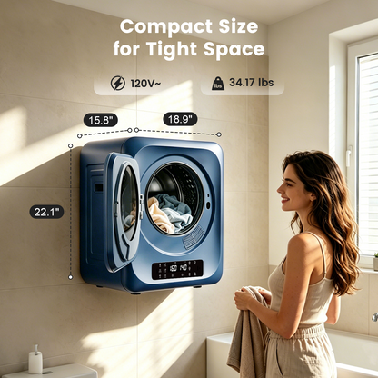 BANGSON 1.8 CU.FT Portable Compact Dryer for Laundry, 120V Mini Dryer with 6 Drying Modes & 8H Timer, LED Control Panel, 850W Front Load Small Dryer for Apartments, RVs, Dorms, Offices, Blue