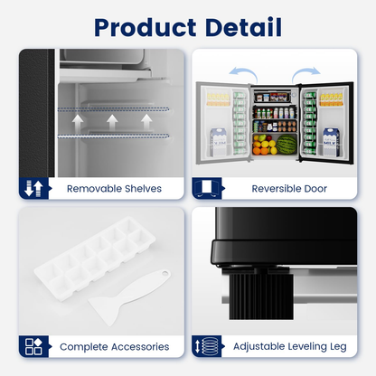 BANGSON 2.6 Cu Ft Small Fridge with Freezer for Office, Mini Refrigerator for Dorm Bedroom, Compact Fridge Energy-efficient, Low Noise, Black
