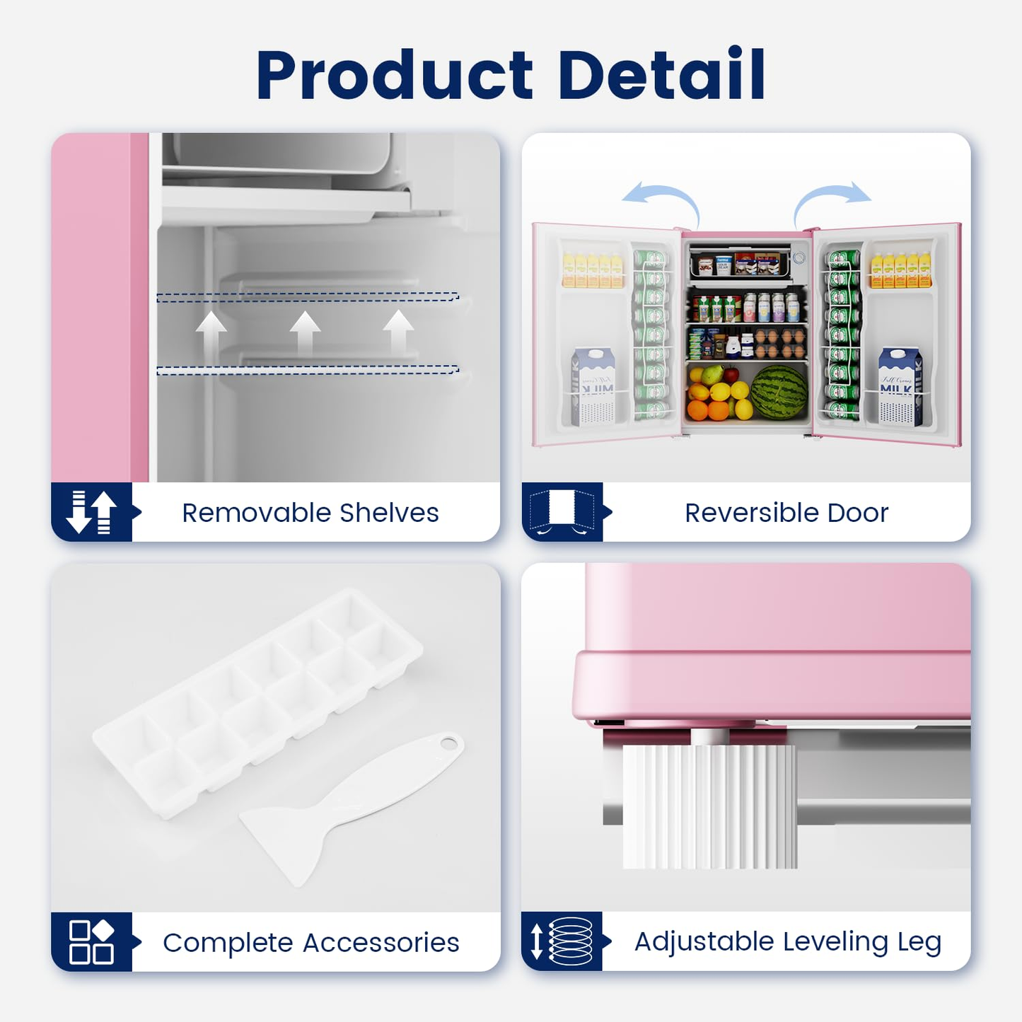 BANGSON 2.6 Cu Ft Small Fridge with Freezer for Office, Mini Refrigerator for Dorm Bedroom, Compact Fridge Energy-efficient, Low Noise, Pink