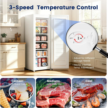 BANGSON 6.5 Cu.ft Upright Freezer, Stand up Freezer with Adjustable Thermostat, Removable Shelves, Reversible Single Door, for Bedroom/Home/Dorms/Apartment, White
