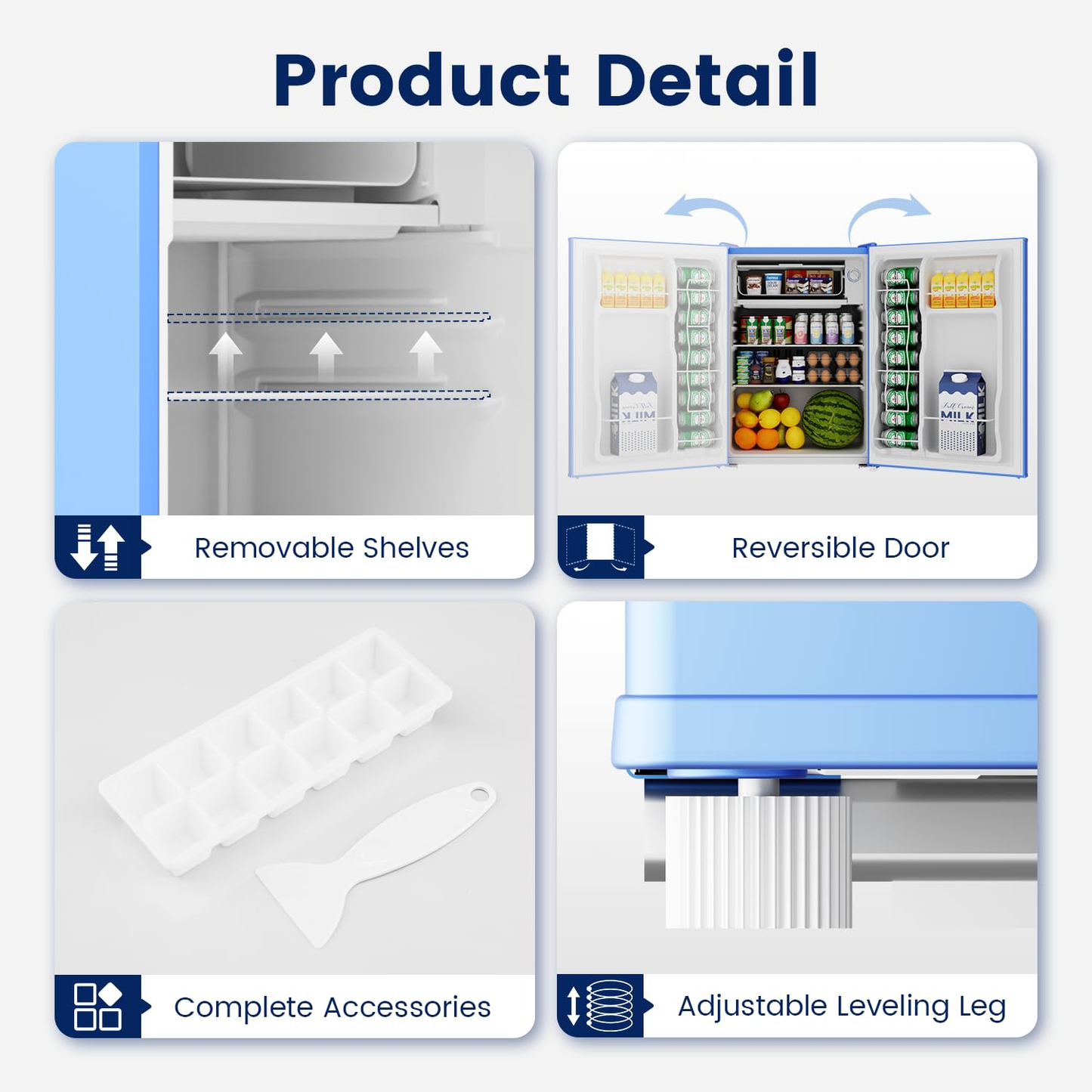 BANGSON 2.6 Cu Ft Small Fridge with Freezer for Office, Mini Refrigerator for Dorm Bedroom, Compact Fridge Energy-efficient, Low Noise, Blue