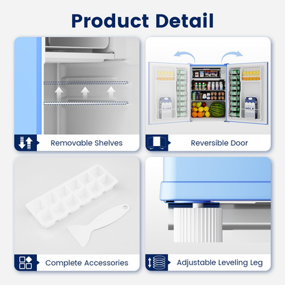 BANGSON 2.6 Cu Ft Small Fridge with Freezer for Office, Mini Refrigerator for Dorm Bedroom, Compact Fridge Energy-efficient, Low Noise, Blue