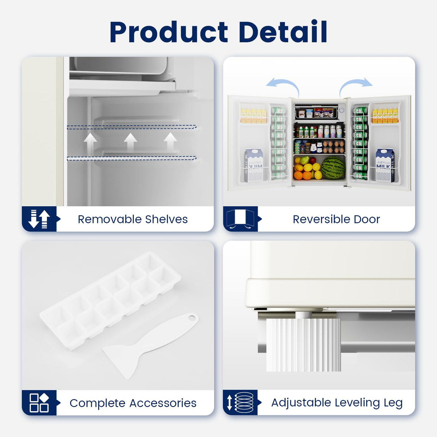 BANGSON 2.6 Cu Ft Small Fridge with Freezer for Office, Mini Refrigerator for Dorm Bedroom, Compact Fridge Energy-efficient, Low Noise, Cream White