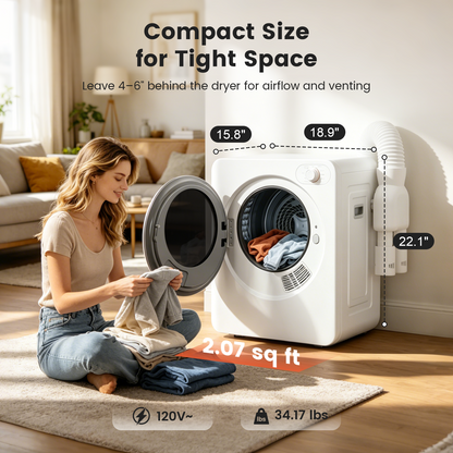 BANGSON Portable Clothes Dryer, 1.5 Cu.Ft. Portable Dryer with Shoe Drying Rack, Heat Dry & Air Dry 2-in-1 Modes, 120V Vented compact dryer, Stainless Steel Drum for Apartment, Dorm & RV, White