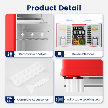 BANGSON 2.6 Cu Ft Small Fridge with Freezer for Office, Mini Refrigerator for Dorm Bedroom, Compact Fridge Energy-efficient, Low Noise, Red