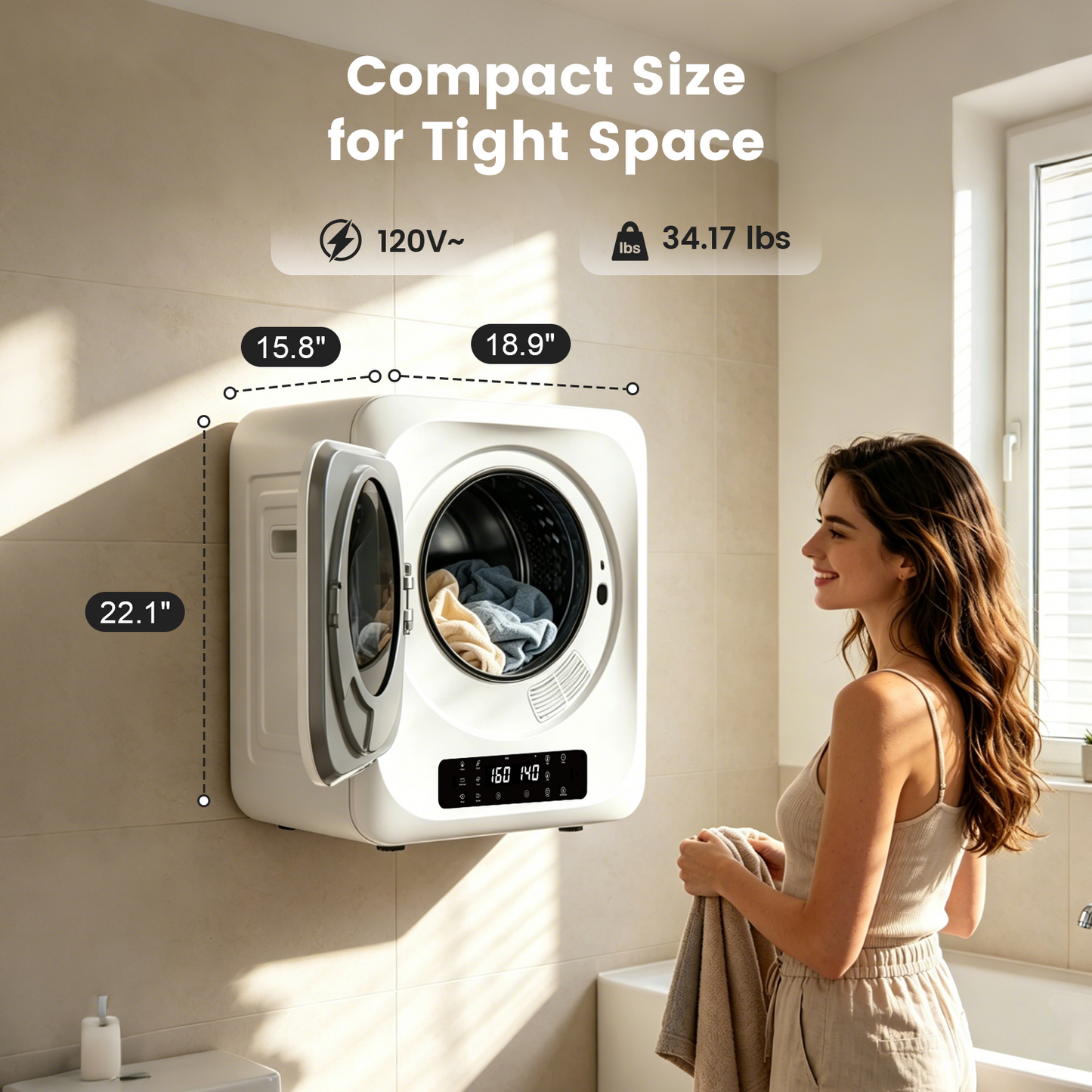 BANGSON 1.8 CU.FT Portable Compact Dryer for Laundry, 120V Mini Dryer with 6 Drying Modes & 8H Timer, LED Control Panel, 850W Front Load Small Dryer for Apartments, RVs, Dorms, Offices, White
