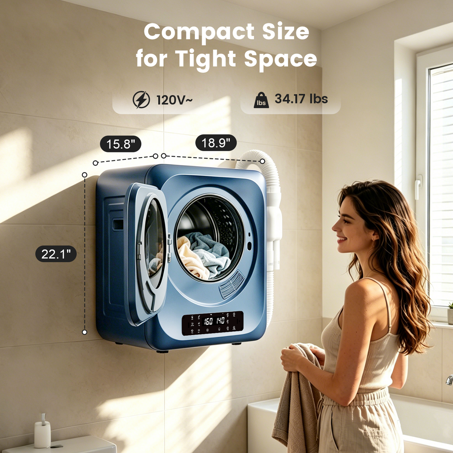 BANGSON Portable Dryers for Laundry, 1.8 Cu.Ft Compact Dryer with Shoe Drying Rack & Wall Mount Kit, LED Control Panel, Stainless Steel Drum, 120V for Apartment Dorm RV, Blue