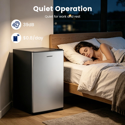 BANGSON 2.6 Cu Ft Small Fridge with Freezer for Office, Mini Refrigerator for Dorm Bedroom, Compact Fridge Energy-efficient, Low Noise, Silver