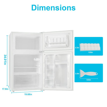 3.2 CU.FT 2 Door Small Refrigerator with Freezer,White