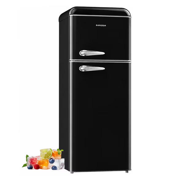 BANGSON 7.5 Cu.Ft Retro Fridge with Top Freezer for Vintage-Style Kitchen, Apartment & Office， 5 Adjustable Temperature, Black