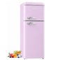 BANGSON 7.5 Cu.Ft Retro Fridge with Top Freezer for Vintage-Style Kitchen, Apartment & Office, 5 Adjustable Temperature, Pink