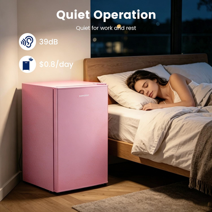 BANGSON 2.6 Cu Ft Small Fridge with Freezer for Office, Mini Refrigerator for Dorm Bedroom, Compact Fridge Energy-efficient, Low Noise, Pink