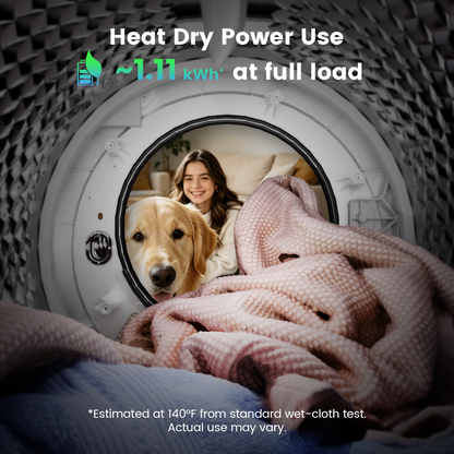BANGSON Portable Clothes Dryer, 1.5 Cu.Ft Portable Dryer with See-Through Door, Heat Dry & Air Dry 2-in-1 Modes, 120V Vented compact dryer, Stainless Steel Drum for Apartment, Dorm & RV, White