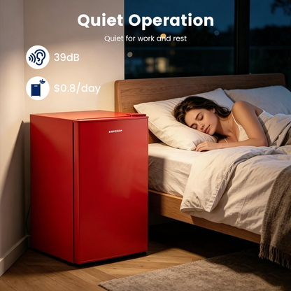 BANGSON 2.6 Cu Ft Small Fridge with Freezer for Office, Mini Refrigerator for Dorm Bedroom, Compact Fridge Energy-efficient, Low Noise, Red