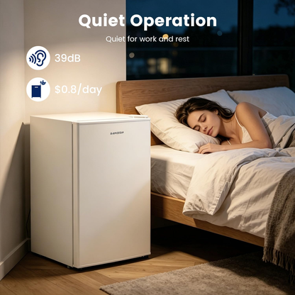 BANGSON 2.6 Cu Ft Small Fridge with Freezer for Office, Mini Refrigerator for Dorm Bedroom, Compact Fridge Energy-efficient, Low Noise, Cream White