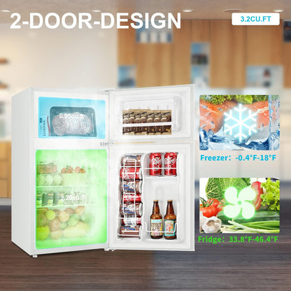 3.2 CU.FT 2 Door Small Refrigerator with Freezer,White