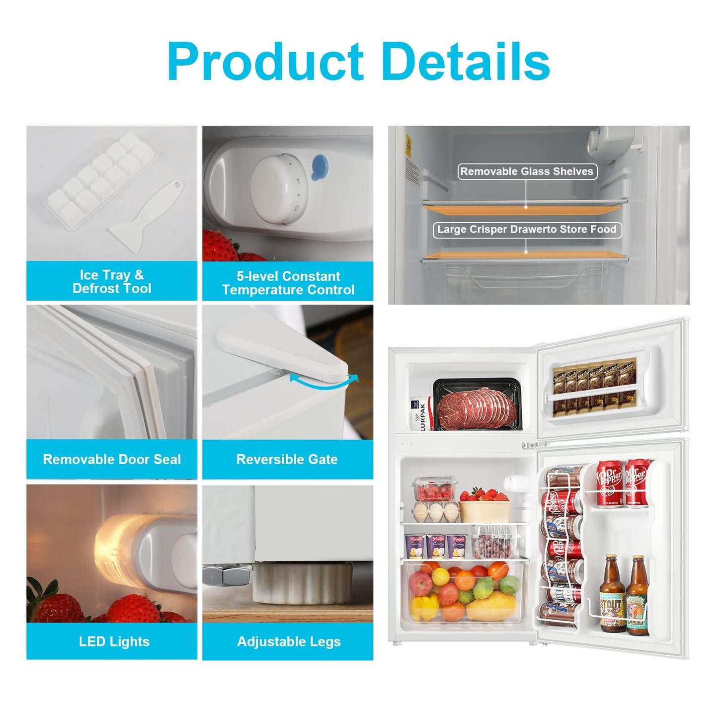 3.2 CU.FT 2 Door Small Refrigerator with Freezer,White