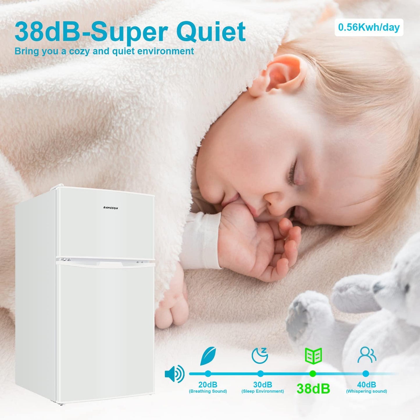 3.2 CU.FT 2 Door Small Refrigerator with Freezer,White