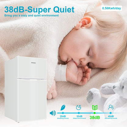 3.2 CU.FT 2 Door Small Refrigerator with Freezer,White