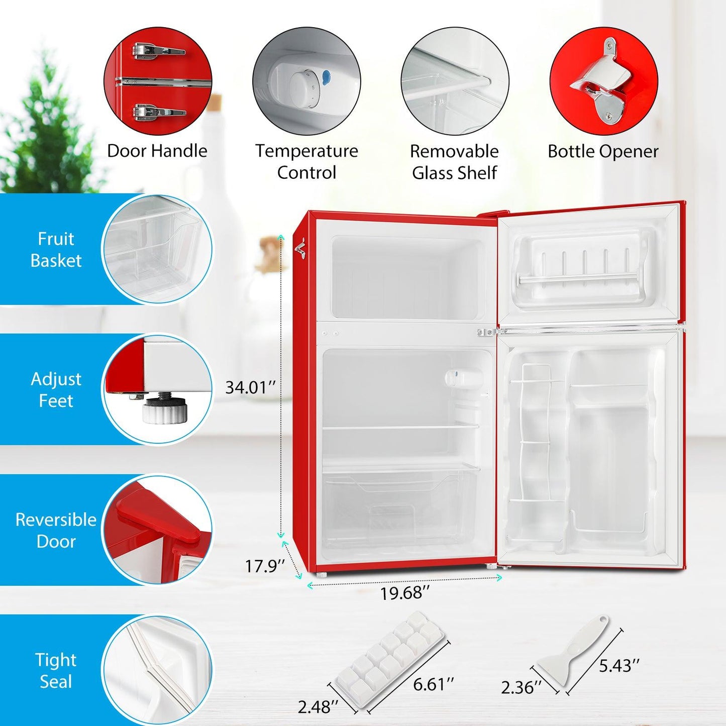 3.2 CU.FT 2 Door Small Refrigerator with Freezer ,Red
