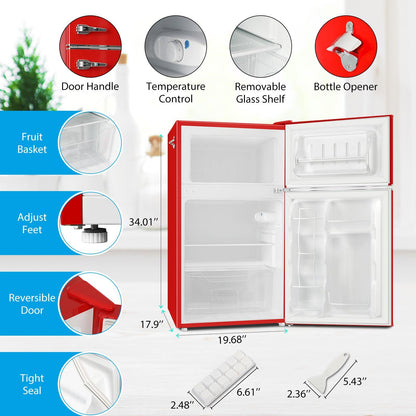 3.2 CU.FT 2 Door Small Refrigerator with Freezer ,Red