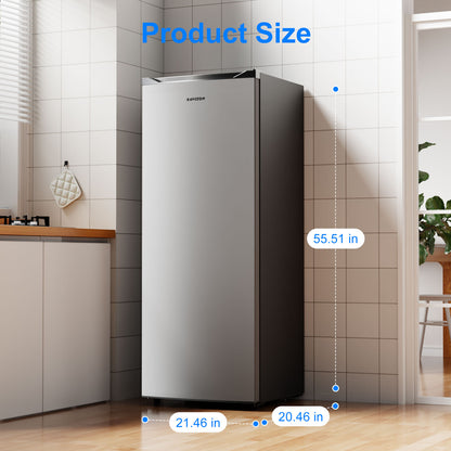 BANGSON 6.5 Cu.ft Upright Freezer, Stand up Freezer with Adjustable Thermostat, Removable Shelves, Reversible Single Door, for Bedroom/Home/Dorms/Apartment, Sliver