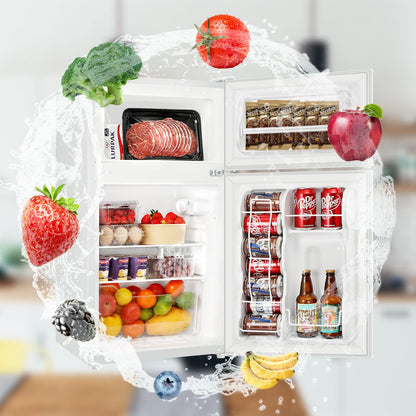 3.2 CU.FT 2 Door Small Refrigerator with Freezer,White