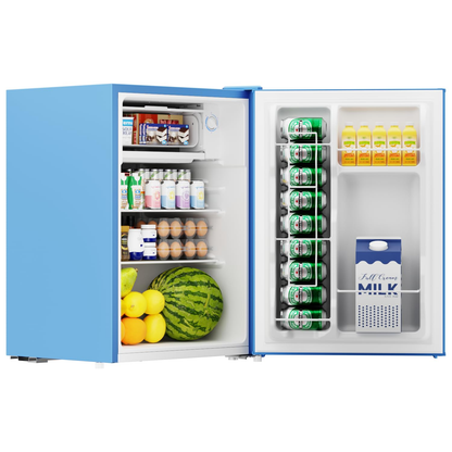 BANGSON 2.6 Cu Ft Small Fridge with Freezer for Office, Mini Refrigerator for Dorm Bedroom, Compact Fridge Energy-efficient, Low Noise, Blue