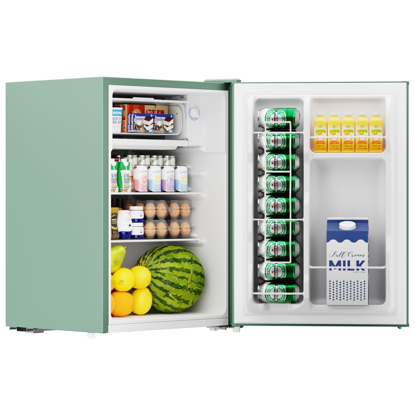 BANGSON 2.6 Cu Ft Small Fridge with Freezer for Office, Mini Refrigerator for Dorm Bedroom, Compact Fridge Energy-efficient, Low Noise, Green