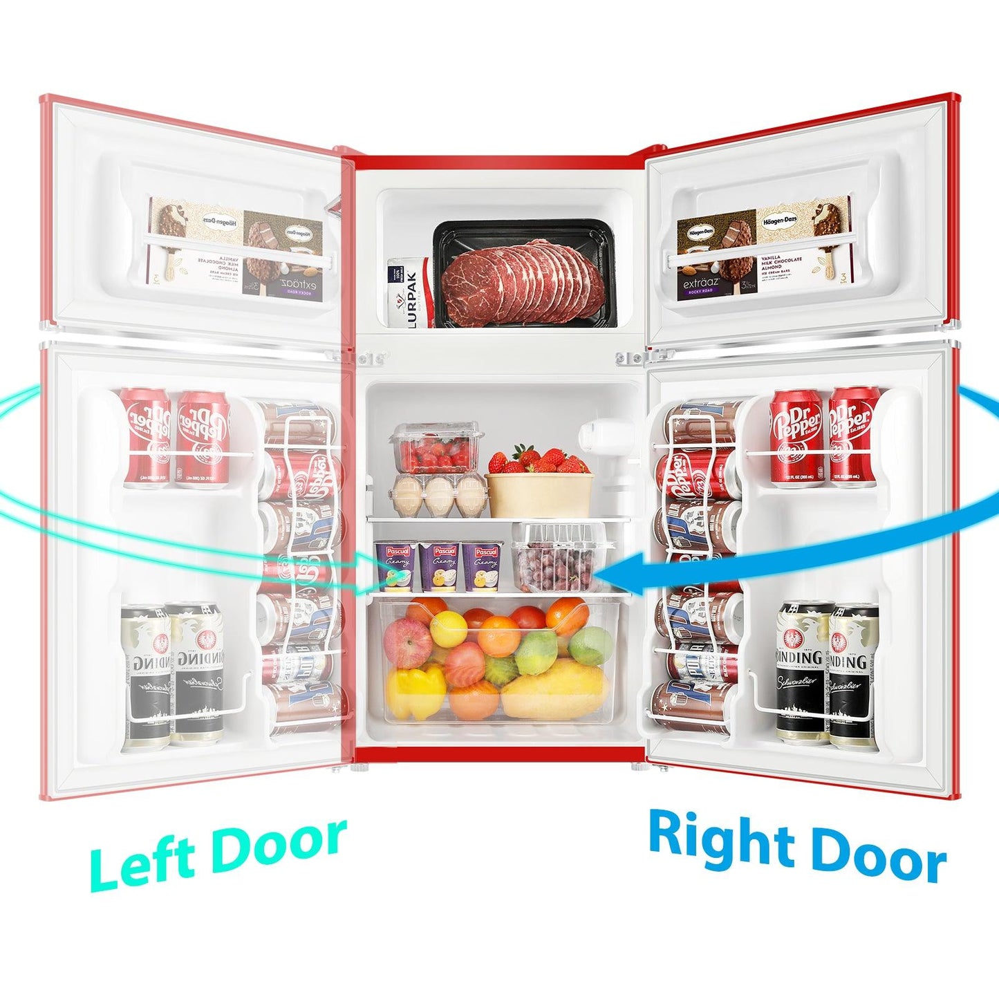3.2 CU.FT 2 Door Small Refrigerator with Freezer ,Red