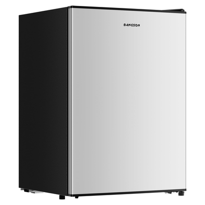BANGSON 2.6 Cu Ft Small Fridge with Freezer for Office, Mini Refrigerator for Dorm Bedroom, Compact Fridge Energy-efficient, Low Noise, Silver