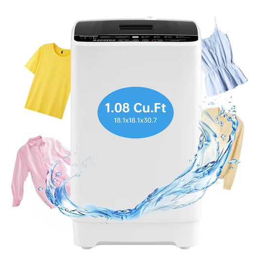 Bangson 1.08cu.ft Portable Washing Machine, Full-Automatic Compact Washer with 8 Programs & Drain Pump for Apartment, Dorm, Home