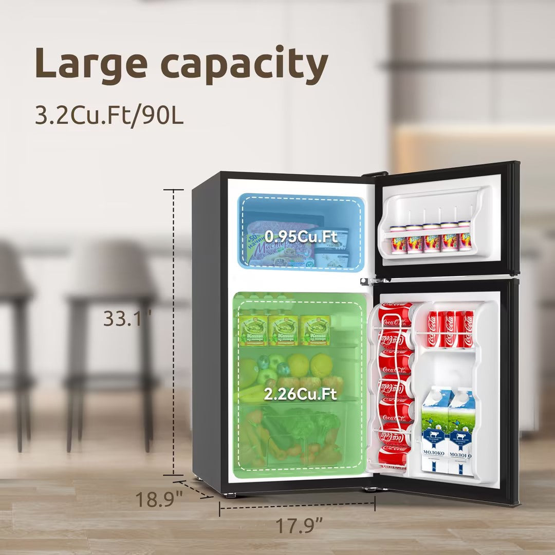 3.2 CU.FT 2 Door Small Refrigerator with Freezer