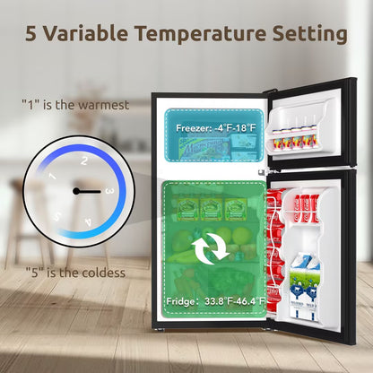 3.2 CU.FT 2 Door Small Refrigerator with Freezer
