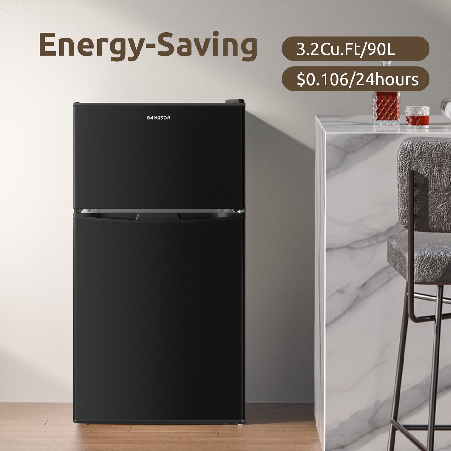 3.2 CU.FT 2 Door Small Refrigerator with Freezer