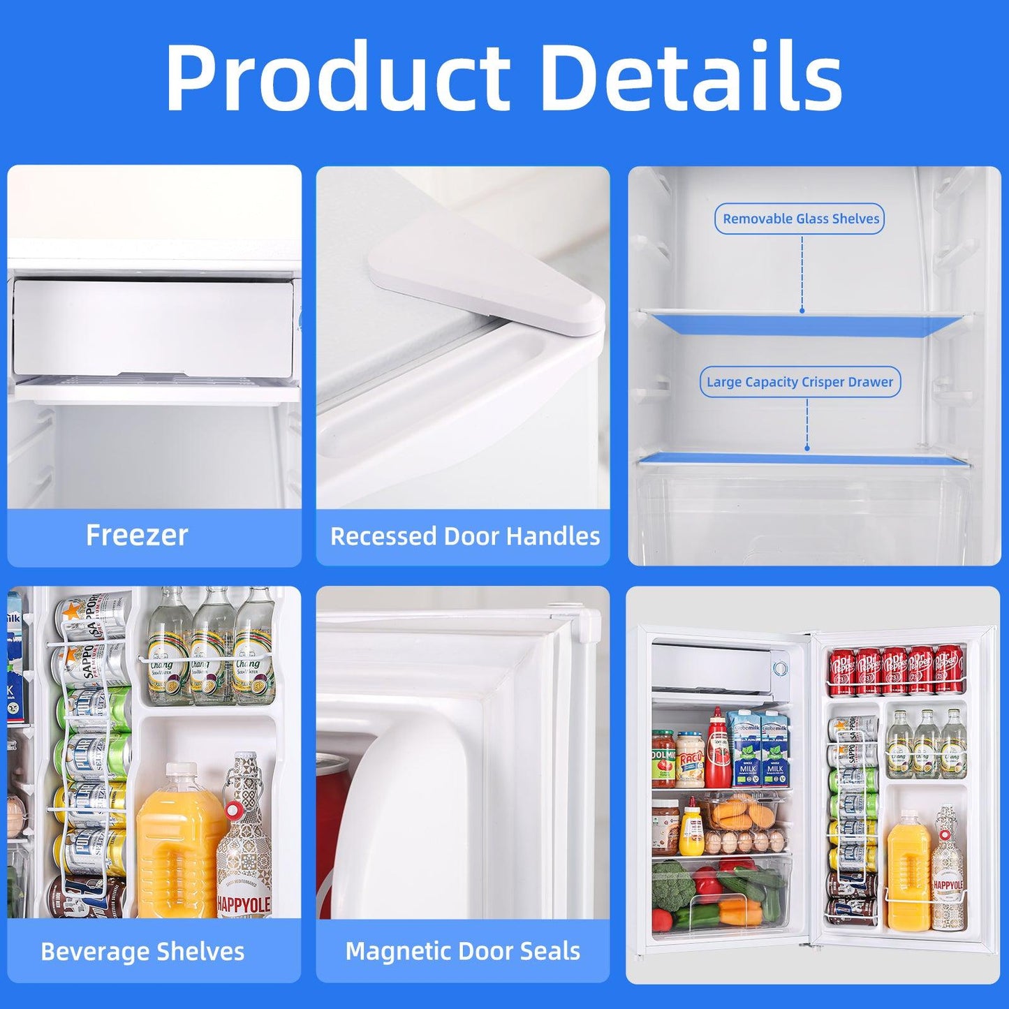 3.2 Cu.Ft Mini Fridge with Freezer White